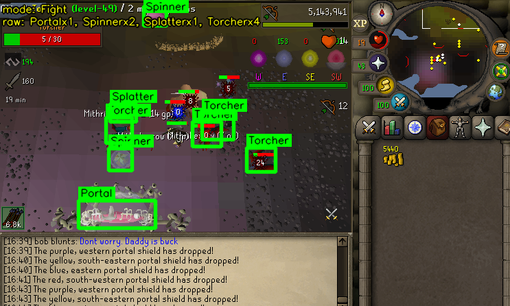 AI Pest Control detecting and fighting the portal, spinners, splatters and torchers around it at Void Knight Outpost
